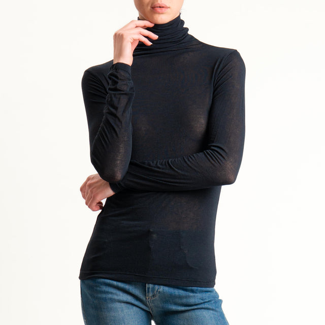 Zeroassoluto-T-shirt sottile collo alto MISTO CASHMERE - nero