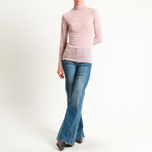 Zeroassoluto-T-shirt sottile collo alto MISTO CASHMERE - rosa