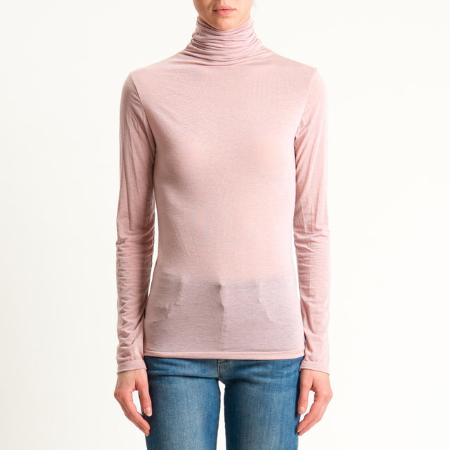 Zeroassoluto-T-shirt sottile collo alto MISTO CASHMERE - rosa