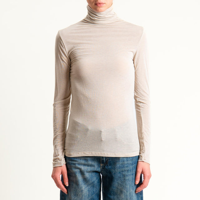 Zeroassoluto-T-shirt sottile collo alto MISTO CASHMERE - sand