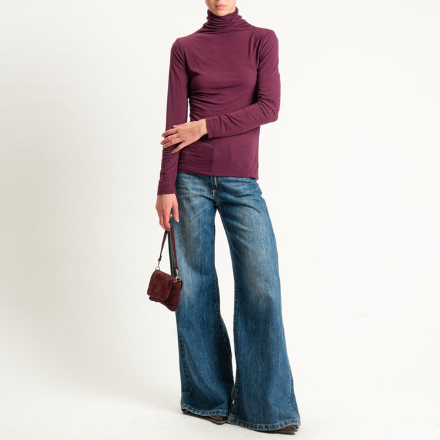Zeroassoluto-T-shirt sottile collo alto MISTO CASHMERE - vino