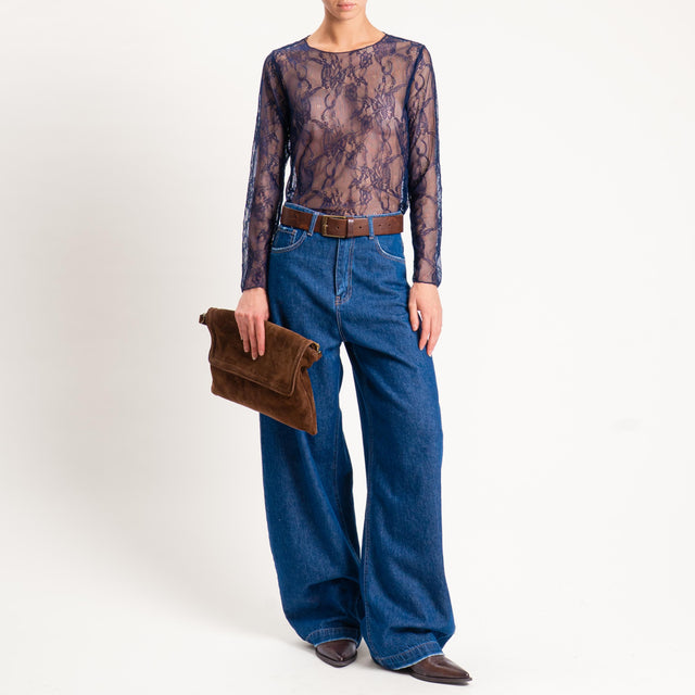 Zeroassoluto-Blusa in pizzo elasticizzato - blu