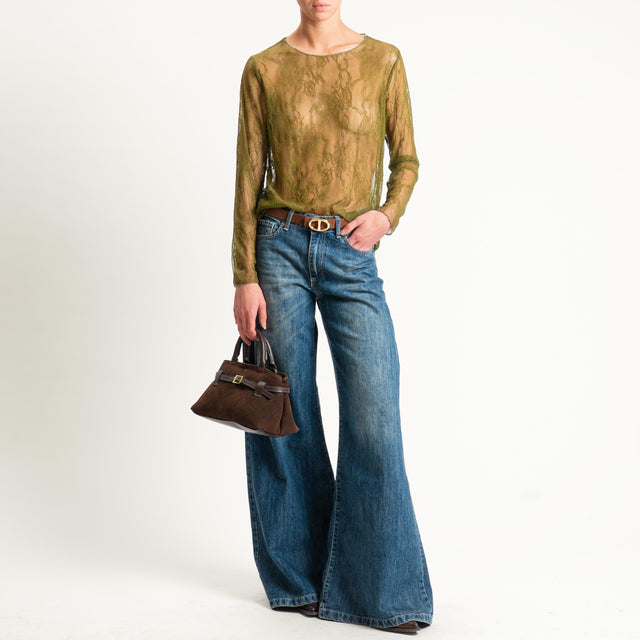 Zeroassoluto-Blusa in pizzo elasticizzato - militare