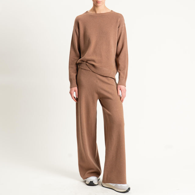 Zeroassoluto-Pantalone in maglia elastico in vita - camel