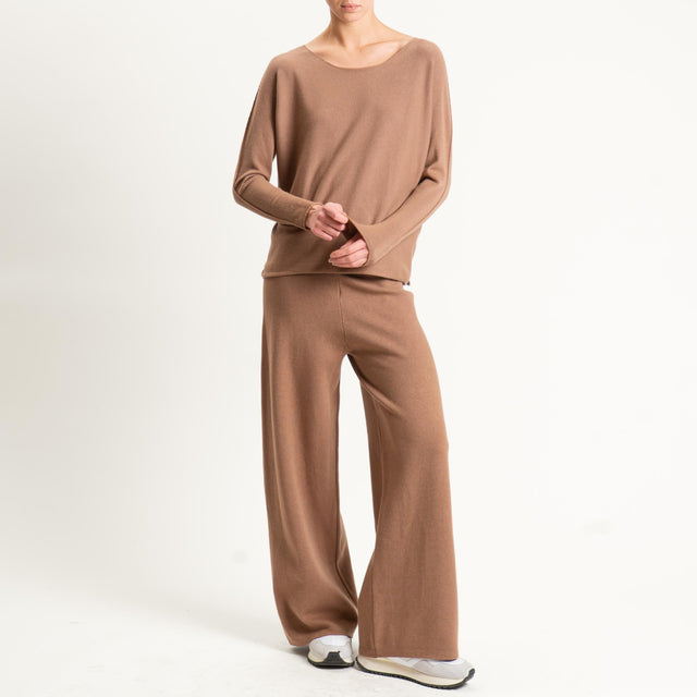 Zeroassoluto-Pantalone in maglia elastico in vita - camel
