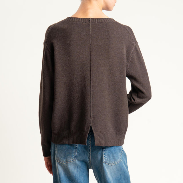 Zeroassoluto-Maglia girocollo spacco dietro - cioccolato