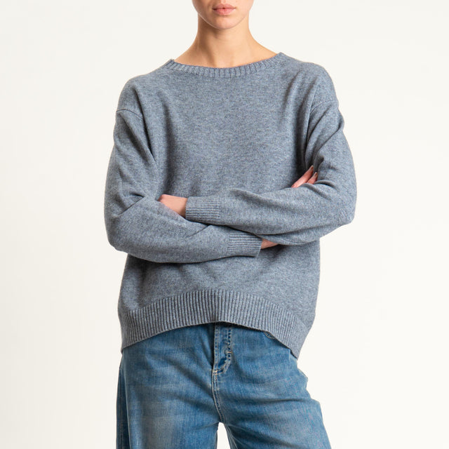 Zeroassoluto-Maglia girocollo spacco dietro - grigio melange