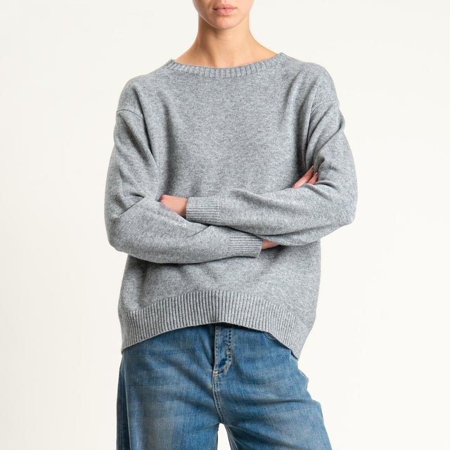 Zeroassoluto-Maglia girocollo spacco dietro - grigio melange