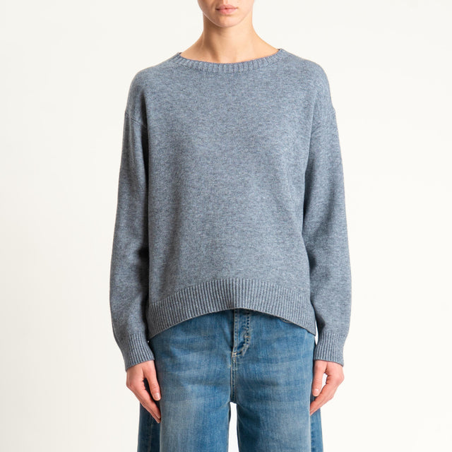 Zeroassoluto-Maglia girocollo spacco dietro - grigio melange