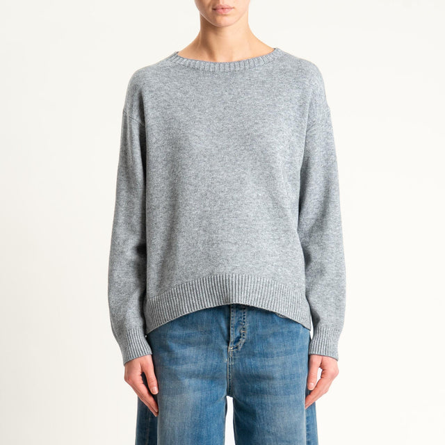 Zeroassoluto-Maglia girocollo spacco dietro - grigio melange