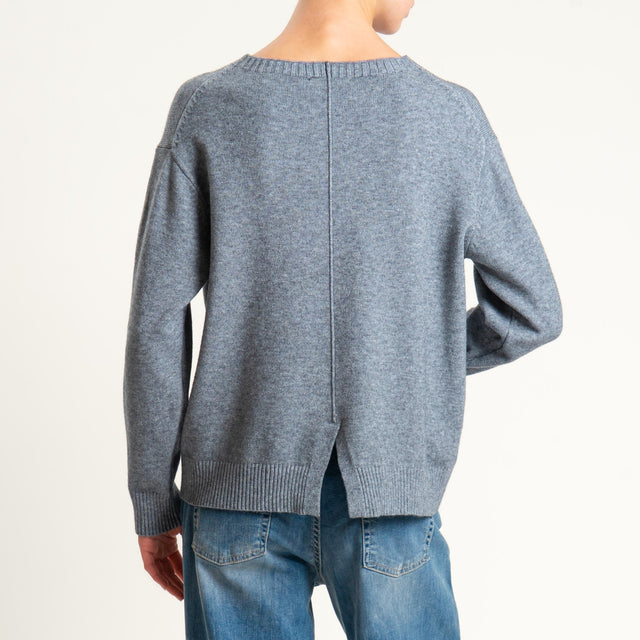 Zeroassoluto-Maglia girocollo spacco dietro - grigio melange