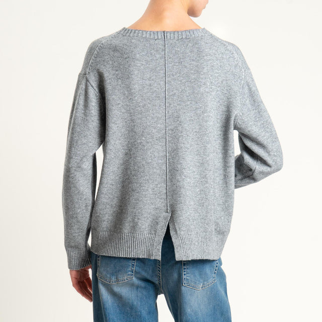 Zeroassoluto-Maglia girocollo spacco dietro - grigio melange