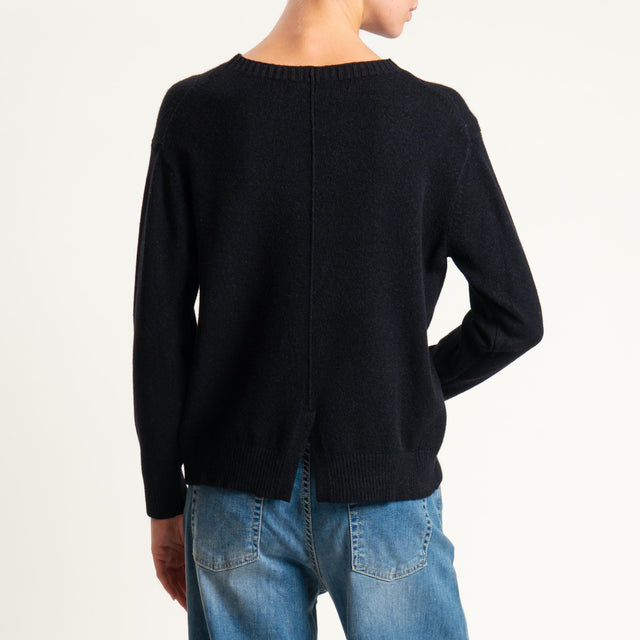 Zeroassoluto-Maglia girocollo spacco dietro - nero