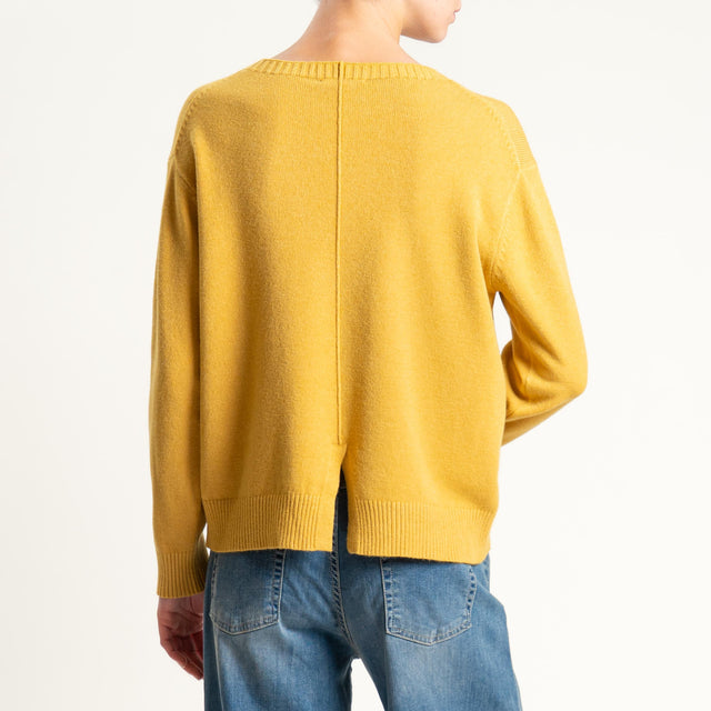 Zeroassoluto-Maglia girocollo spacco dietro - ocra