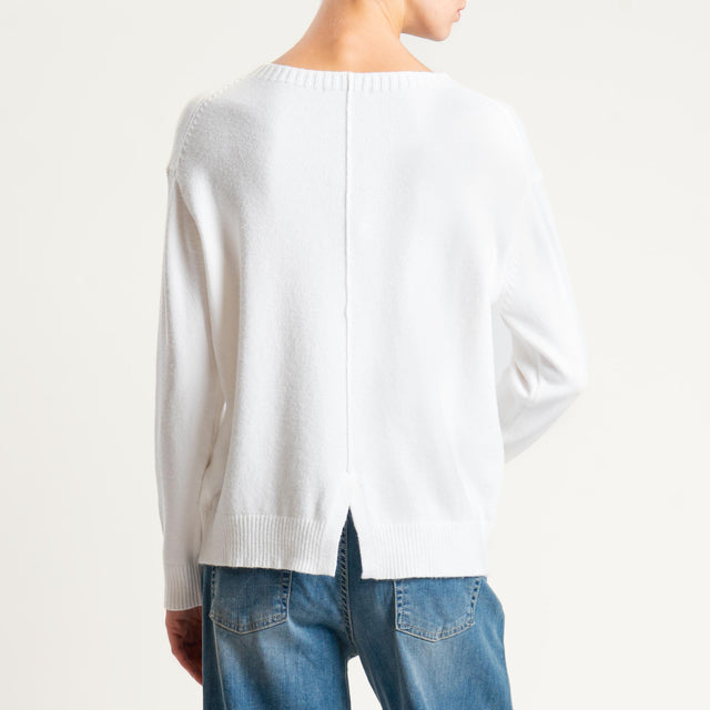 Zeroassoluto-Maglia girocollo spacco dietro - panna