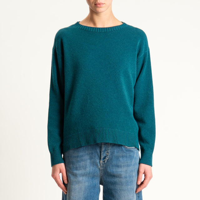 Zeroassoluto-Maglia girocollo spacco dietro - verde bottiglia