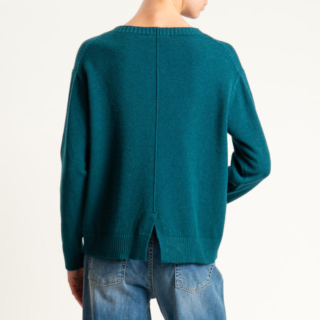 Zeroassoluto-Maglia girocollo spacco dietro - verde bottiglia