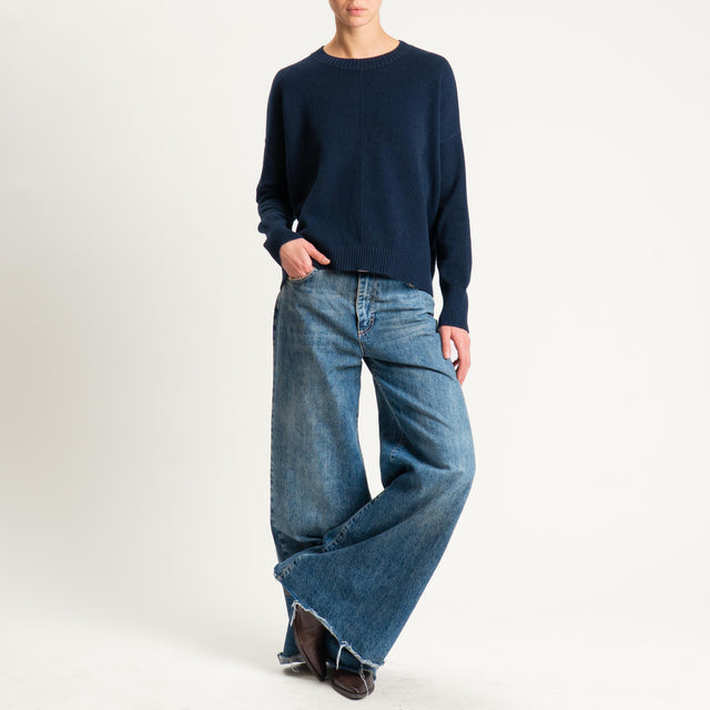 Zeroassoluto-Maglia scatola girocollo riga centrale - blu