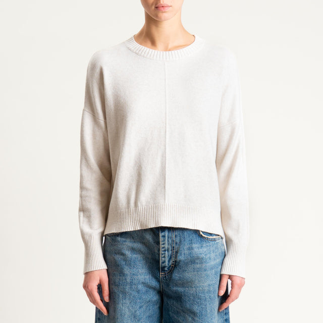 Zeroassoluto-Maglia scatola girocollo riga centrale - gesso