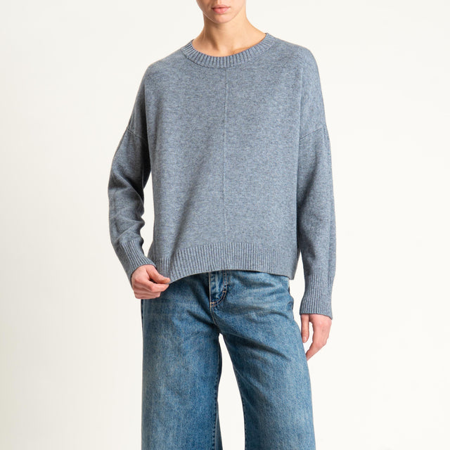 Zeroassoluto-Maglia scatola girocollo riga centrale - grigio melange