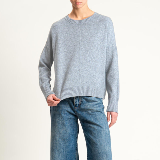 Zeroassoluto-Maglia scatola girocollo riga central - perla