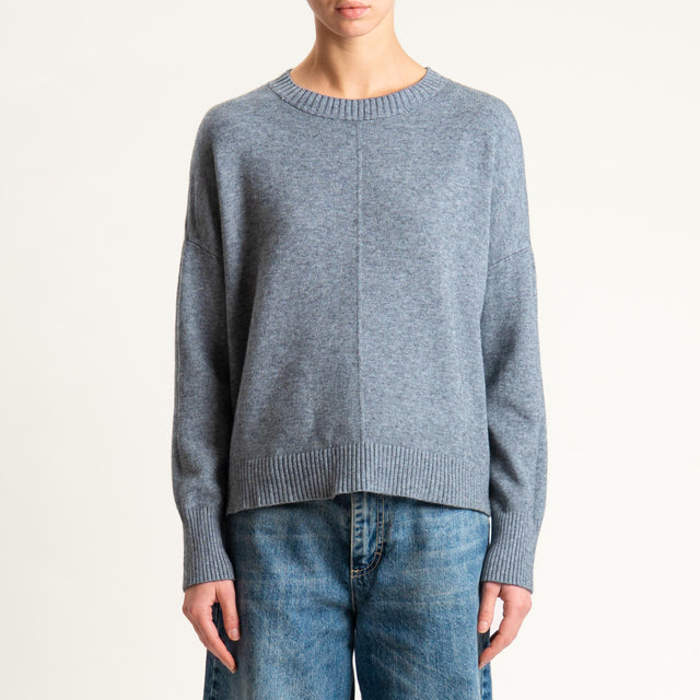 Zeroassoluto-Maglia scatola girocollo riga centrale - grigio melange