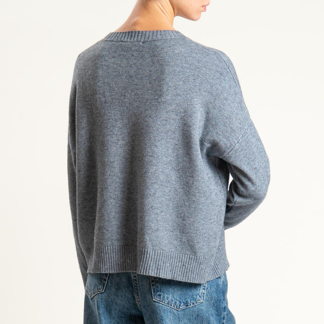 Zeroassoluto-Maglia scatola girocollo riga centrale - grigio melange