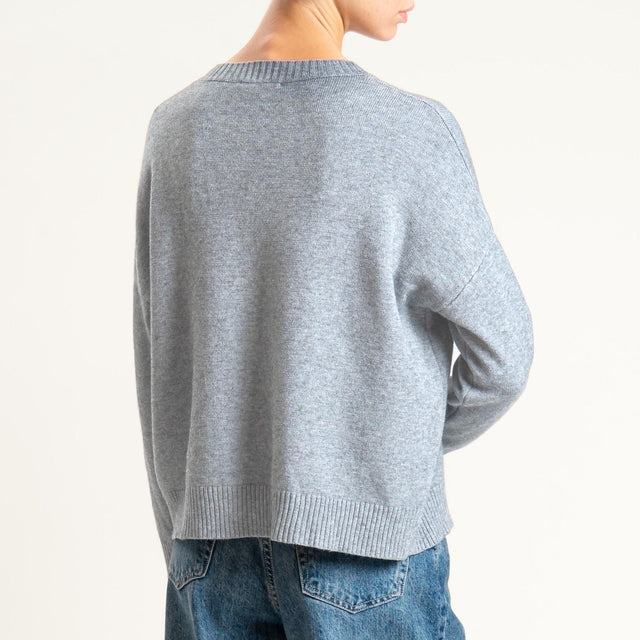 Zeroassoluto-Maglia scatola girocollo riga central - perla