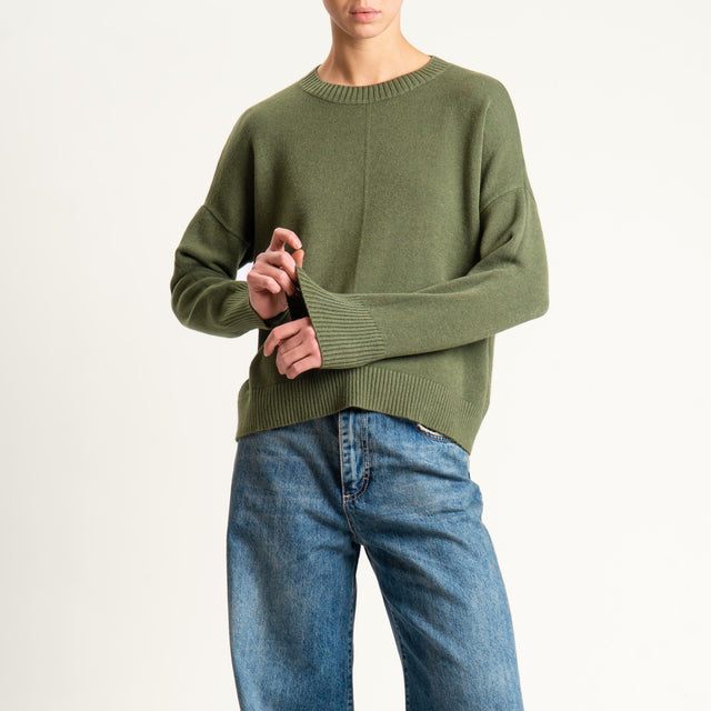 Zeroassoluto-Maglia scatola girocollo riga centrale - militare
