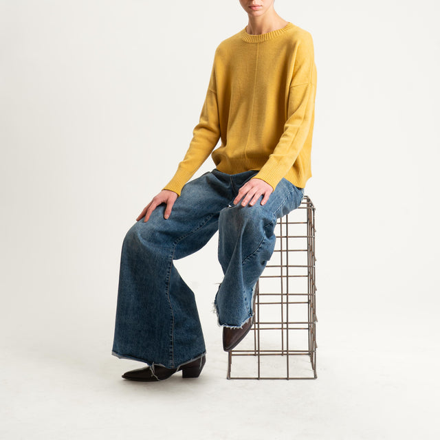 Zeroassoluto-Maglia scatola girocollo riga centrale - ocra