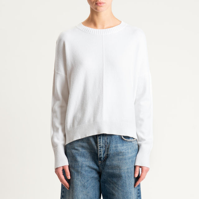Zeroassoluto-Maglia scatola girocollo riga centrale - panna