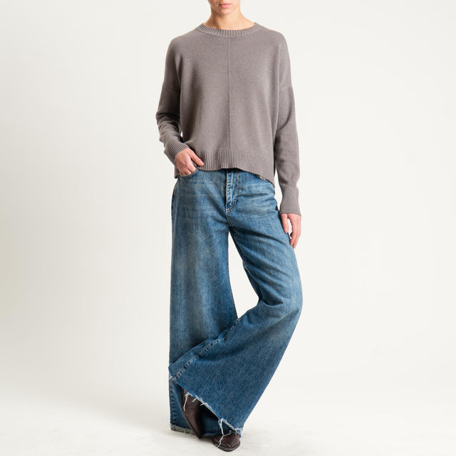 Zeroassoluto-Maglia scatola girocollo riga centrale - taupe
