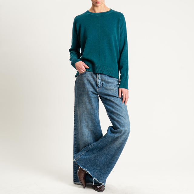 Zeroassoluto-Maglia scatola girocollo riga centrale - verde bottiglia