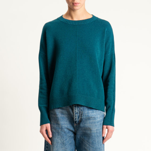 Zeroassoluto-Maglia scatola girocollo riga centrale - verde bottiglia