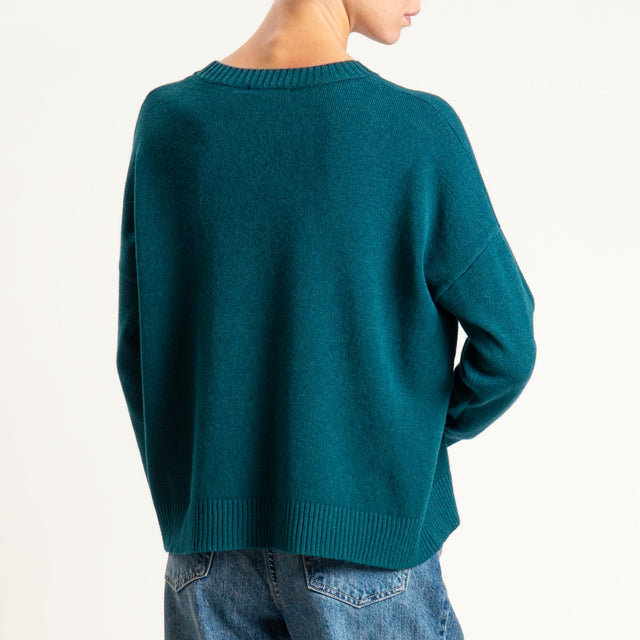 Zeroassoluto-Maglia scatola girocollo riga centrale - verde bottiglia