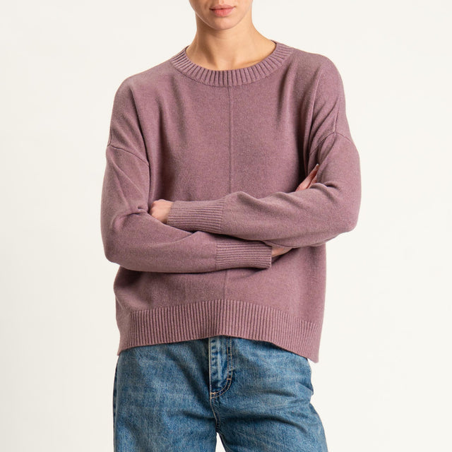 Zeroassoluto-Maglia scatola girocollo riga central - mauve