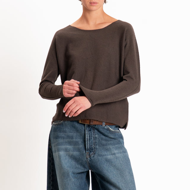 Zeroassoluto-Maglia girocollo spacchi laterali - choco