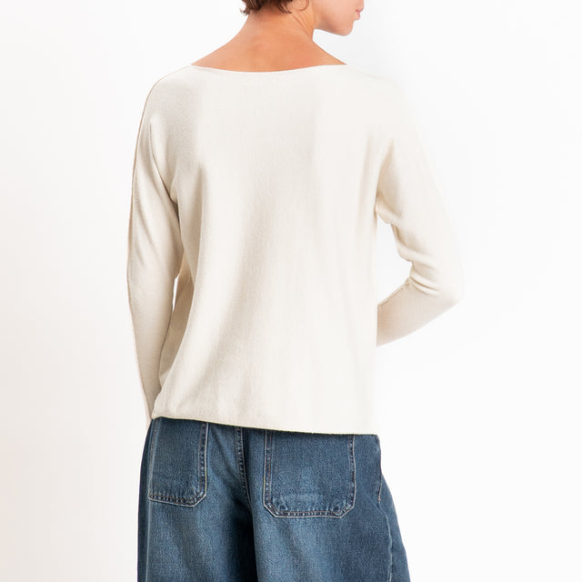 Zeroassoluto-Maglia girocollo spacchi laterali - gesso
