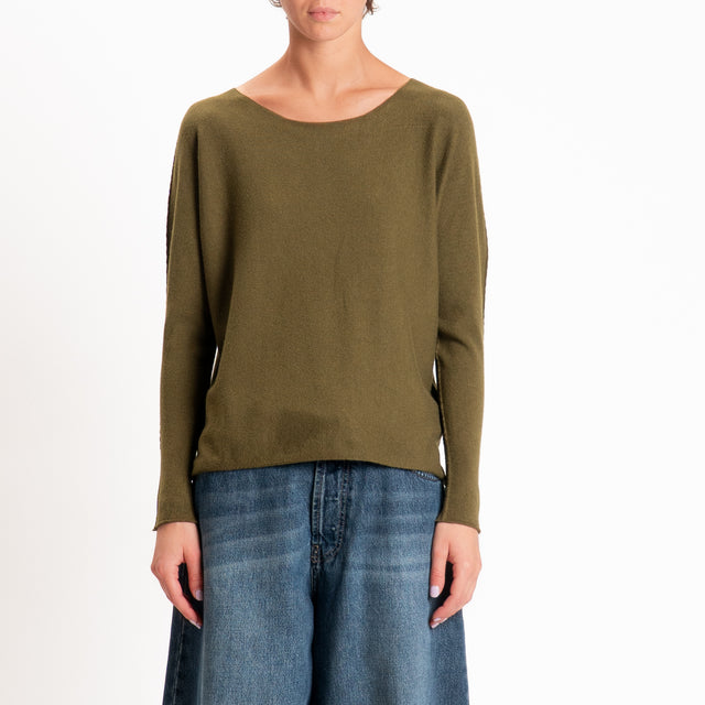 Zeroassoluto-Maglia girocollo spacchi laterali - militare