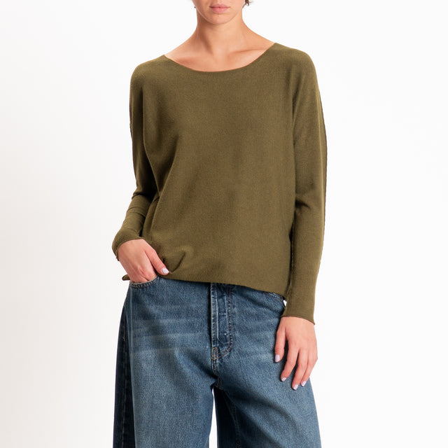 Zeroassoluto-Maglia girocollo spacchi laterali - militare