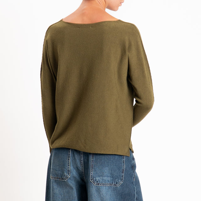Zeroassoluto-Maglia girocollo spacchi laterali - militare