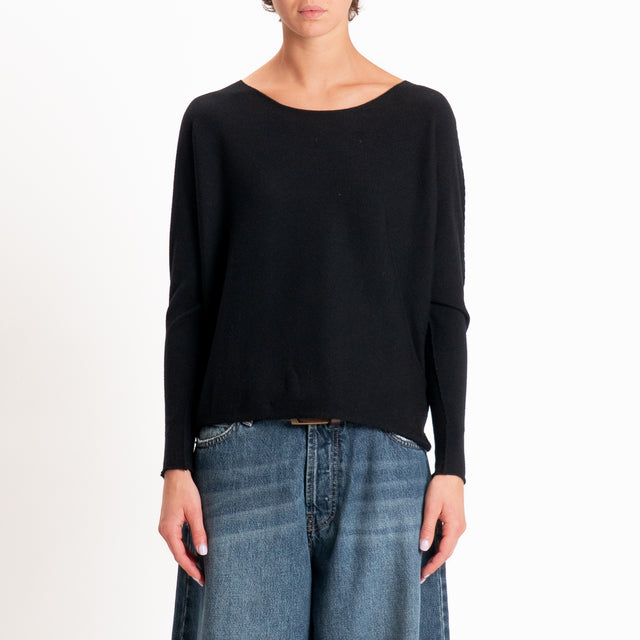 Zeroassoluto-Maglia girocollo spacchi laterali - Nero