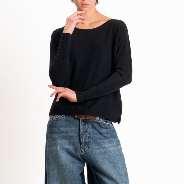 Zeroassoluto-Maglia girocollo spacchi laterali - Nero