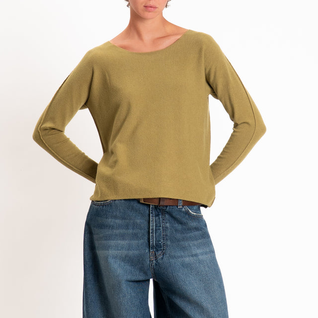 Zeroassoluto-Maglia girocollo spacchi laterali - olio