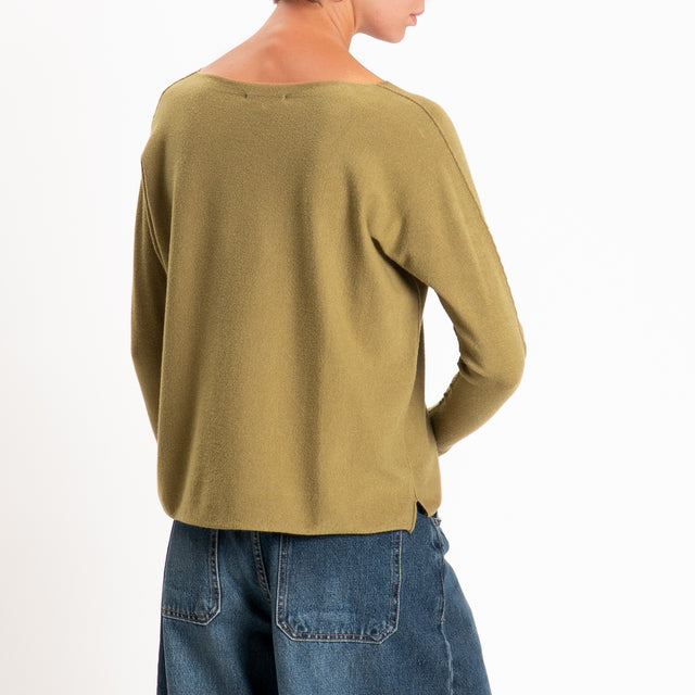 Zeroassoluto-Maglia girocollo spacchi laterali - olio