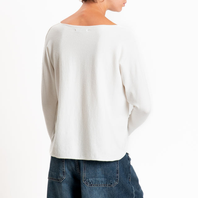 Zeroassoluto-Maglia girocollo spacchi laterali - panna
