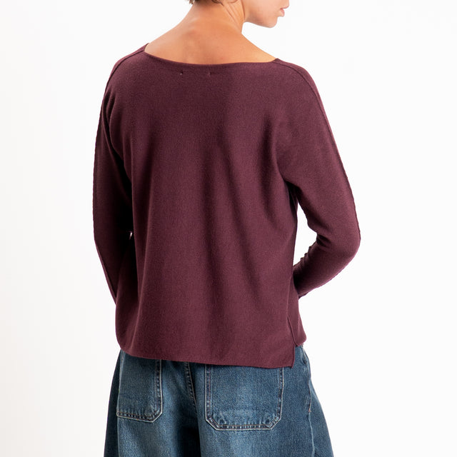Zeroassoluto-Maglia girocollo spacchi laterali - prugna