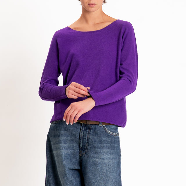 Zeroassoluto-Maglia girocollo spacchi laterali - viola