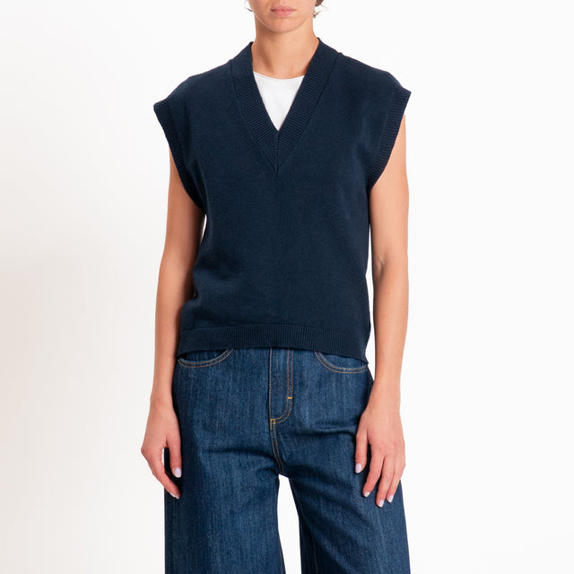 Zeroassoluto-Gilet in maglia scollo v - blu