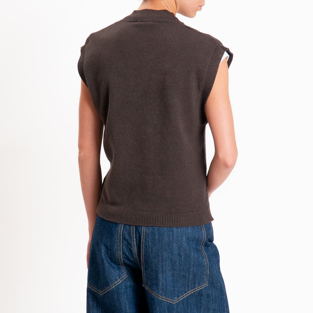 Zeroassoluto-Gilet in maglia scollo v - choco